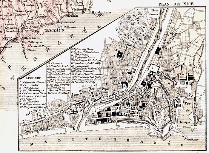 Plan de Nice vers 1880 -  gravure reproduite et restaurée numériquement par © Norbert Pousseur