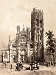 L'église St Jacques de Dieppe vers 1860 par Ludwig Robock - gravure reproduite et restaurée numériquement par © Norbert Pousseur