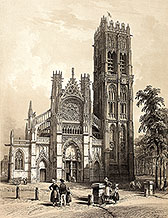 L'église St Jacques de Dieppe vers 1850 par Félix Benoist - reproduction © Norbert Pousseur