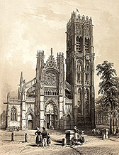 Zoom sur L'église St Jacques de Dieppe vers 1850 par Félix Benoist - gravure reproduite et restaurée numériquement par © Norbert Pousseur