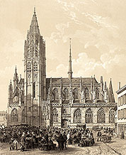 Pour zoom, église Notre-Dame de Caudebec par Félix Benoist - gravure reproduite et restaurée numériquement par © Norbert Pousseur