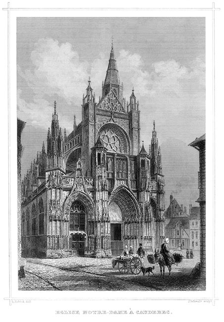 église Notre-Dame de Caudebec vers 1860 par Ludwig Robock - gravure reproduite et restaurée numériquement par © Norbert Pousseur