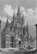 Pour zoom, église Notre-Dame de Caudebec vers 1860 par Ludwig Robock - gravure reproduite et restaurée numériquement par © Norbert Pousseur