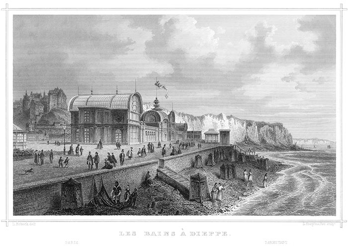 Les bains de Dieppe vers 1860 par Ludwig Robock - gravure reproduite et restaurée numériquement par © Norbert Pousseur