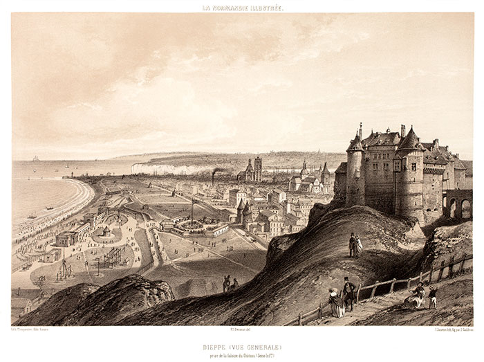 Vue générale de Dieppe par Félix Benoist - gravure reproduite et restaurée numériquement par © Norbert Pousseur Vue générale de Dieppe par Félix Benoist - gravure reproduite et restaurée numériquement par © Norbert Pousseur