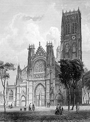 L'église St Jacques de Dieppe vers 1860 par Ludwig Robock - gravure reproduite et restaurée numériquement par © Norbert Pousseur