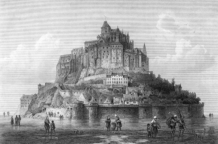 Le Mont Saint Michel vers 1860 - gravure reproduite et restaurée numériquement par © Norbert Pousseur