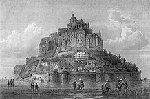 Le Mont Saint Michel vers 1840 - gravure reproduite et restaurée numériquement par © Norbert Pousseur