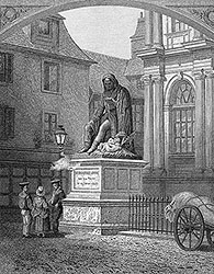 Pour zoom, statue de Bernardin de St Pierre au Havre vers 1860 - gravure reproduite puis restaurée numériquement par © Norbert Pousseur