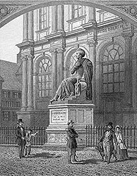 Pour zoom, statue de Casimir Delavigne au Havre vers 1860 - gravure reproduite puis restaurée numériquement par © Norbert Pousseur