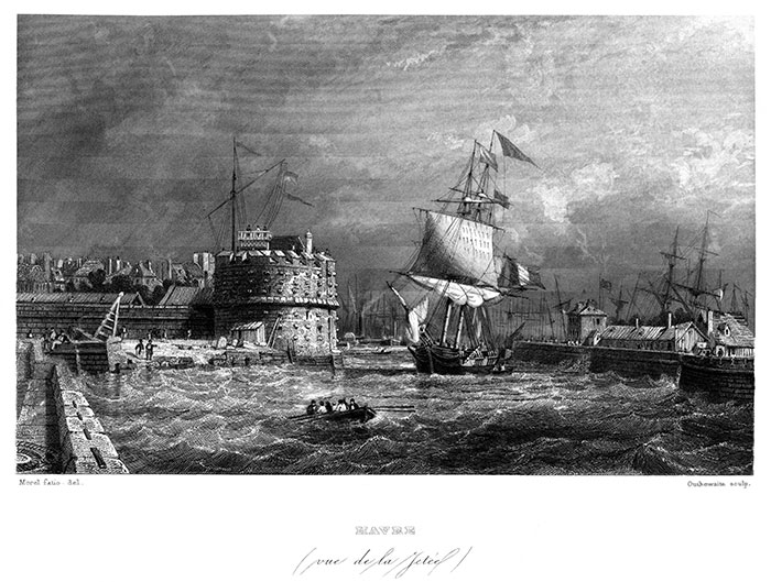 La Jetée du port du Havre - gravure reproduite puis restaurée numériquement par © Norbert Pousseur La Jetée du port du Havre - gravure reproduite puis restaurée numériquement par © Norbert Pousseur