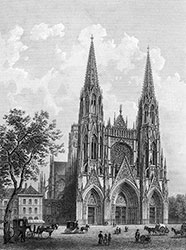 Eglise de Saint Ouen de Rouen vers 1840 - gravure reproduite et restaurée numériquement par © Norbert Pousseur