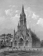 Zoom sur Eglise Notre Dame du bon secours - gravure reproduite et restaurée numériquement par © Norbert Pousseur