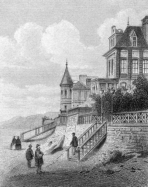 Casino de Trouville vers 1860 par Ludwig Robock - gravure reproduite et restaurée numériquement par © Norbert Pousseur