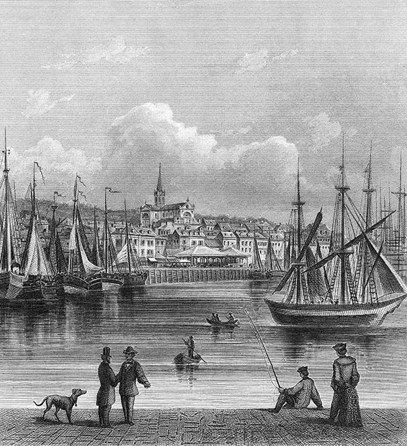 Trouville vers 1860 par Ludwig Robock - gravure reproduite et restaurée numériquement par © Norbert Pousseur