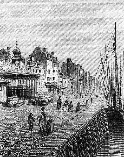 Les quais du port de Trouville vers 1860 par Ludwig Robock - reproduction © Norbert Pousseur