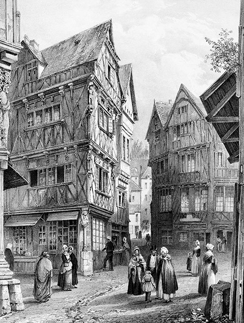 Une rue de Morlaix - gravure reproduite et restaurée numériquement par © Norbert Pousseur