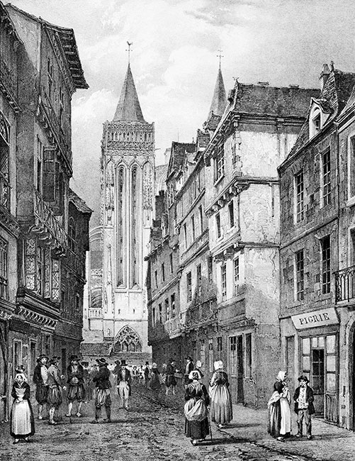 Une rue de Quimper - gravure reproduite et restaurée numériquement par © Norbert Pousseur