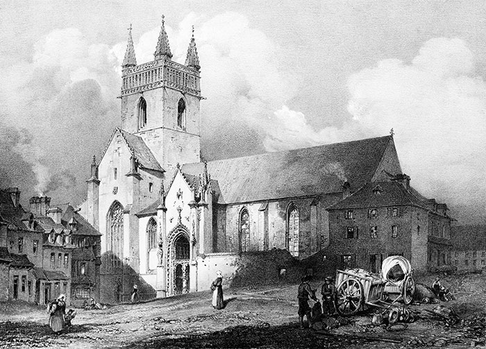 L'église Notre-dame à Quimperlé - gravure reproduite et restaurée numériquement par © Norbert Pousseur