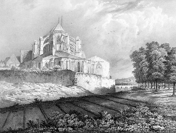 L'abside de l'église St Sauveur de Redon - gravure reproduite et restaurée numériquement par © Norbert Pousseur