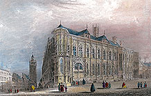 Gravure couleur de l'Hôtel de ville de Gand - gravure reproduite et restaurée numériquement par © Norbert Pousseur