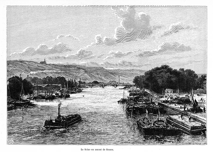 La Seine en amont de Rouen - gravure reproduite et restaurée numériquement par © Norbert Pousseur