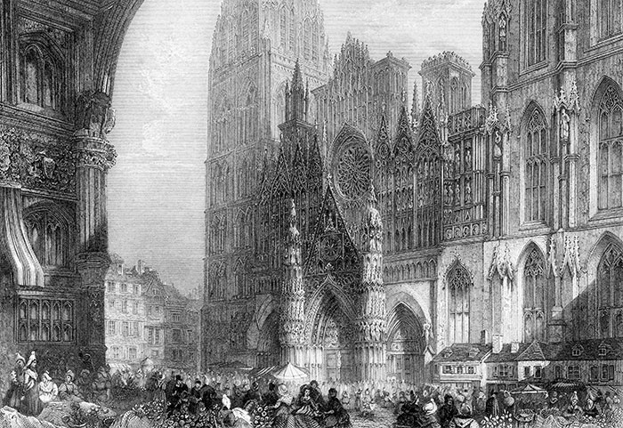 Cathédrale de Rouen par Rouarge - gravure reproduite et restaurée numériquement par © Norbert Pousseur