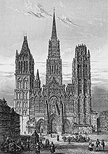 Zoom sur Façade de la cathédrale de Rouen par Rouargue  - gravure reproduite et restaurée numériquement par © Norbert Pousseur