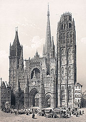 Zoom sur Cathédrale de Rouen par Félix Benoist  - gravure reproduite et restaurée numériquement par © Norbert Pousseur