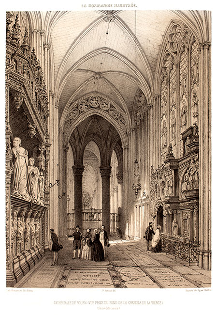 Intérieur de la cathédrale de Rouen par Félix Benoist - gravure reproduite et restaurée numériquement par © Norbert Pousseur