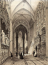 Zoom sur Intérieur de la cathédrale de Rouen par Félix Benoist - gravure reproduite et restaurée numériquement par © Norbert Pousseur