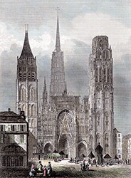 La cathédrale de Rouen en couleur - gravure reproduite et restaurée numériquement par © Norbert Pousseur