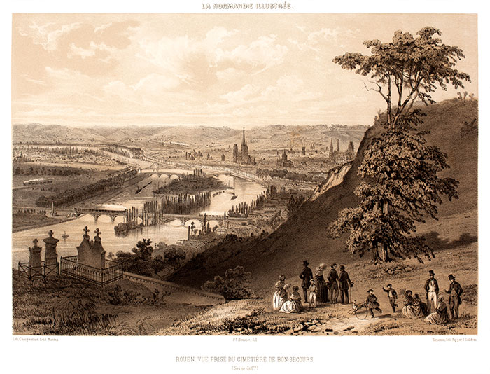 Rouen par Félix Benoist  - gravure reproduite et restaurée numériquement par © Norbert Pousseur