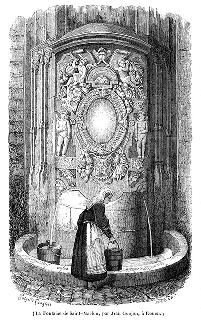 Fontaine de St Maclou  de Rouen - gravure reproduite et restaurée numériquement par © Norbert Pousseur