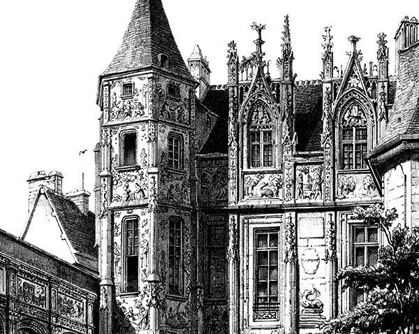 L'hôtel de Bourgtheroulde par Félix Benoist - gravure reproduite et restaurée numériquement par © Norbert Pousseur