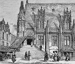 Zoom sur Palais de Justice de Rouen vers 1845 - gravure reproduite et restaurée numériquement par © Norbert Pousseur