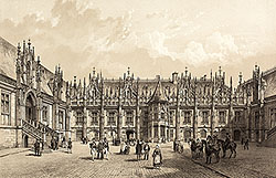 Zoom sur Palais de justice de Rouen par Félix Benoist  - gravure reproduite et restaurée numériquement par © Norbert Pousseur