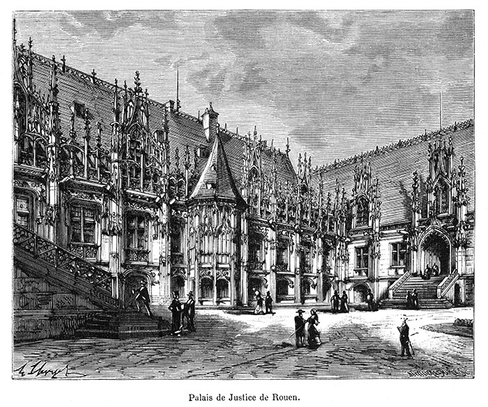 Palais de Justice de Rouen vers 1850 - gravure reproduite et restaurée numériquement par © Norbert Pousseur