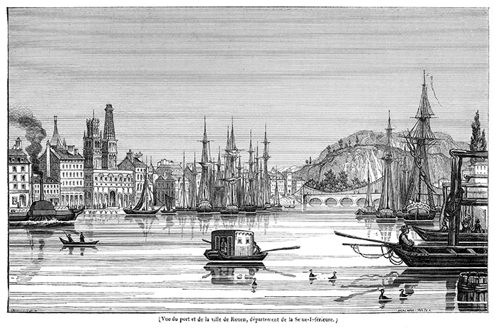 Le port de Rouen en 1837 - gravure reproduite et restaurée numériquement par © Norbert Pousseur