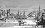 Zoom Le port de Rouen en 1837 - gravure reproduite et restaurée numériquement par © Norbert Pousseur