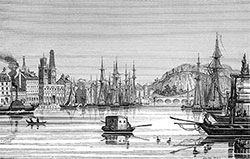 Le port de Rouen en 1837 - gravure reproduite et restaurée numériquement par © Norbert Pousseur