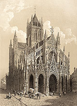 Zoom sur église Saint Maclou de Rouen par Félix Benoist  - gravure reproduite et restaurée numériquement par © Norbert Pousseur