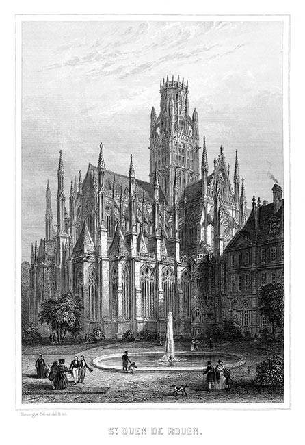 Eglise de Saint Ouen de Rouen vers 1860 - gravure reproduite et restaurée numériquement par © Norbert Pousseur