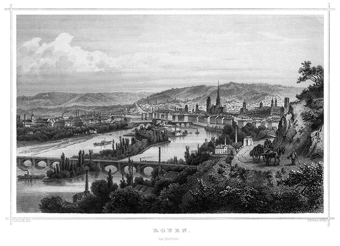 Rouen par Robocq - gravure reproduite et restaurée numériquement par © Norbert Pousseur