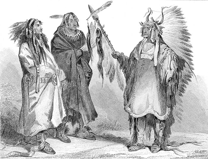 Indiens Mandans du Canada vers 1830 - gravure reproduite puis retouchée par  © Norbert Pousseur