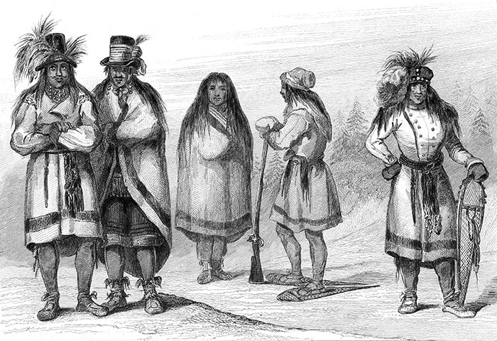 Indiens du  Québec vers 1830 - gravure reproduite puis retouchée par  © Norbert Pousseur