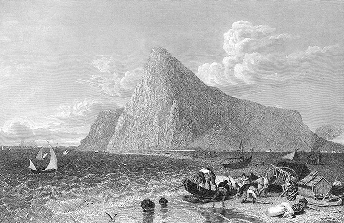 La baie de Gibraltar en 1840 - gravure reproduite et restaurée numériquement par © Norbert Pousseur