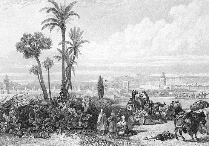 Marrakech vers 1840 - gravure reproduite et restaurée numériquement par © Norbert Pousseur