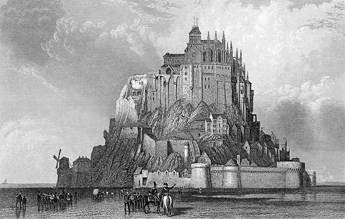 Le Mont Saint Michel vers 1840 - gravure reproduite et restaurée numériquement par © Norbert Pousseur