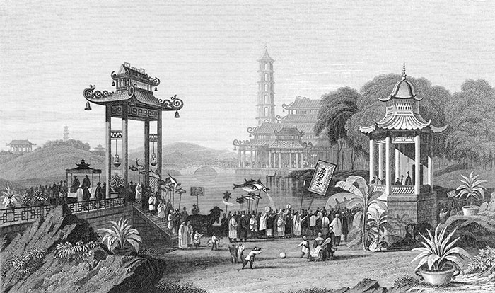 Le jardin de l'empereur à Nankin - gravure reproduite et restaurée numériquement par © Norbert Pousseur